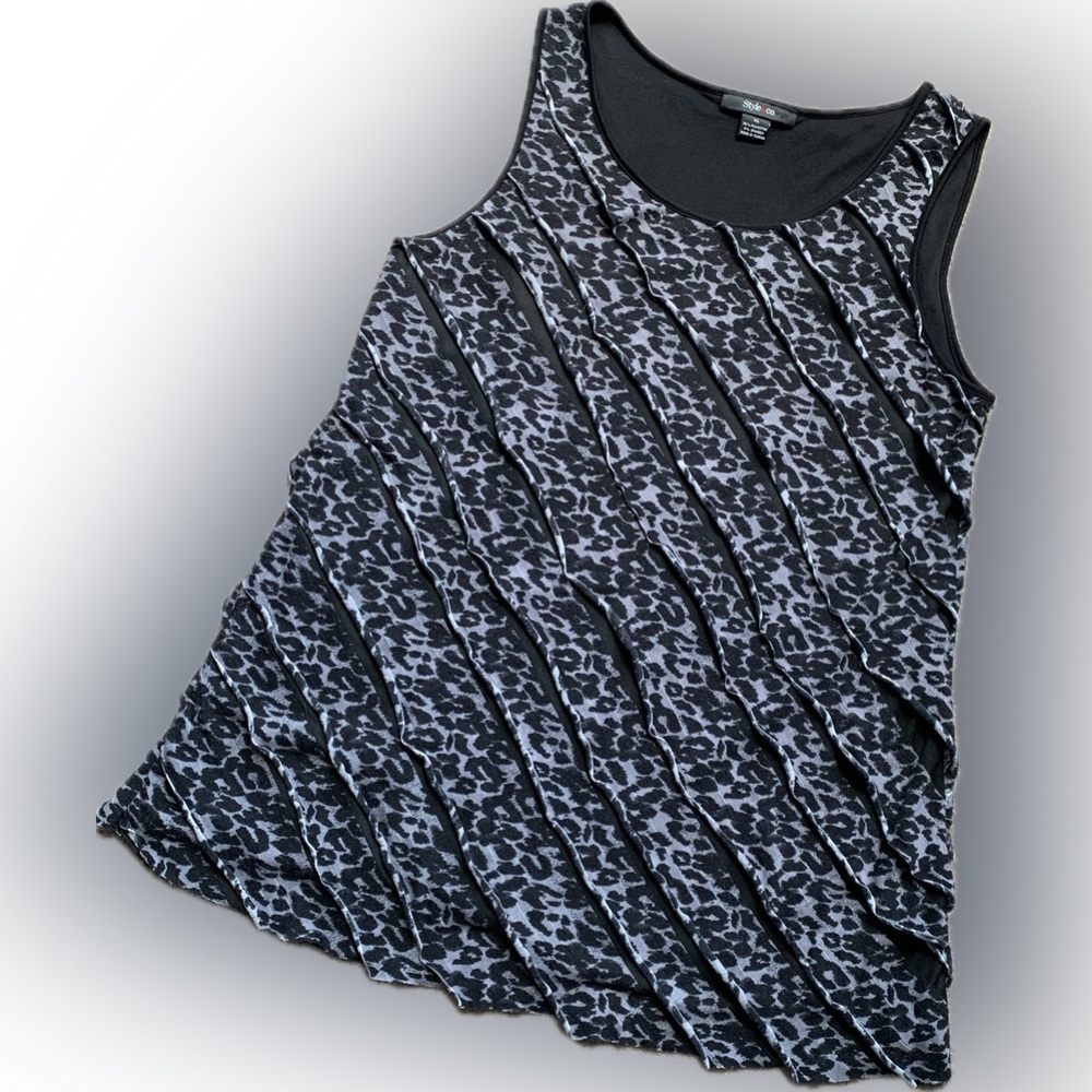 Ruffled stretch animal print Tank Blouse Top Shirt Mini Dress | Style & Co